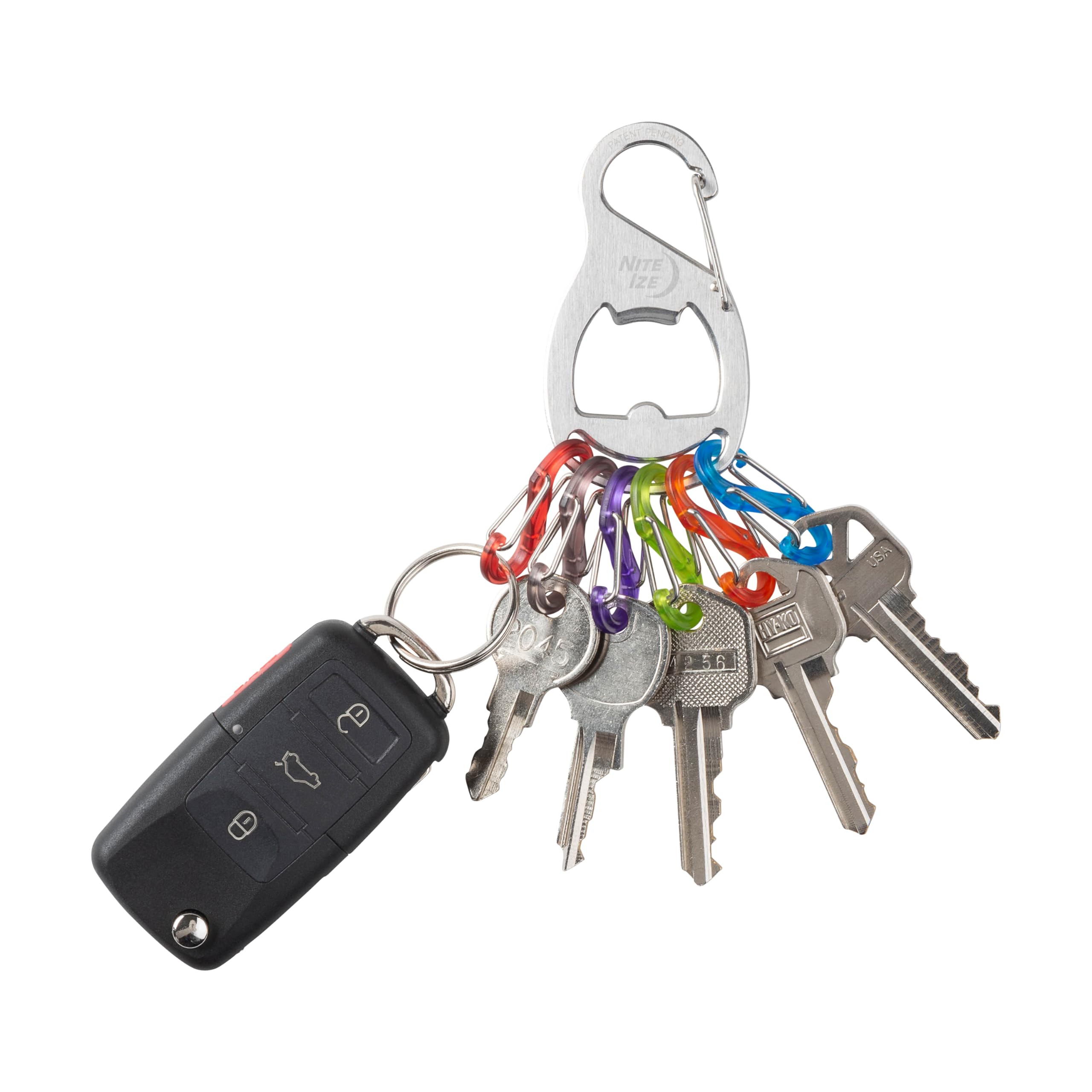 Nite Ize KeyRack Plus S-Biner double-gated S-Biners securing keys.