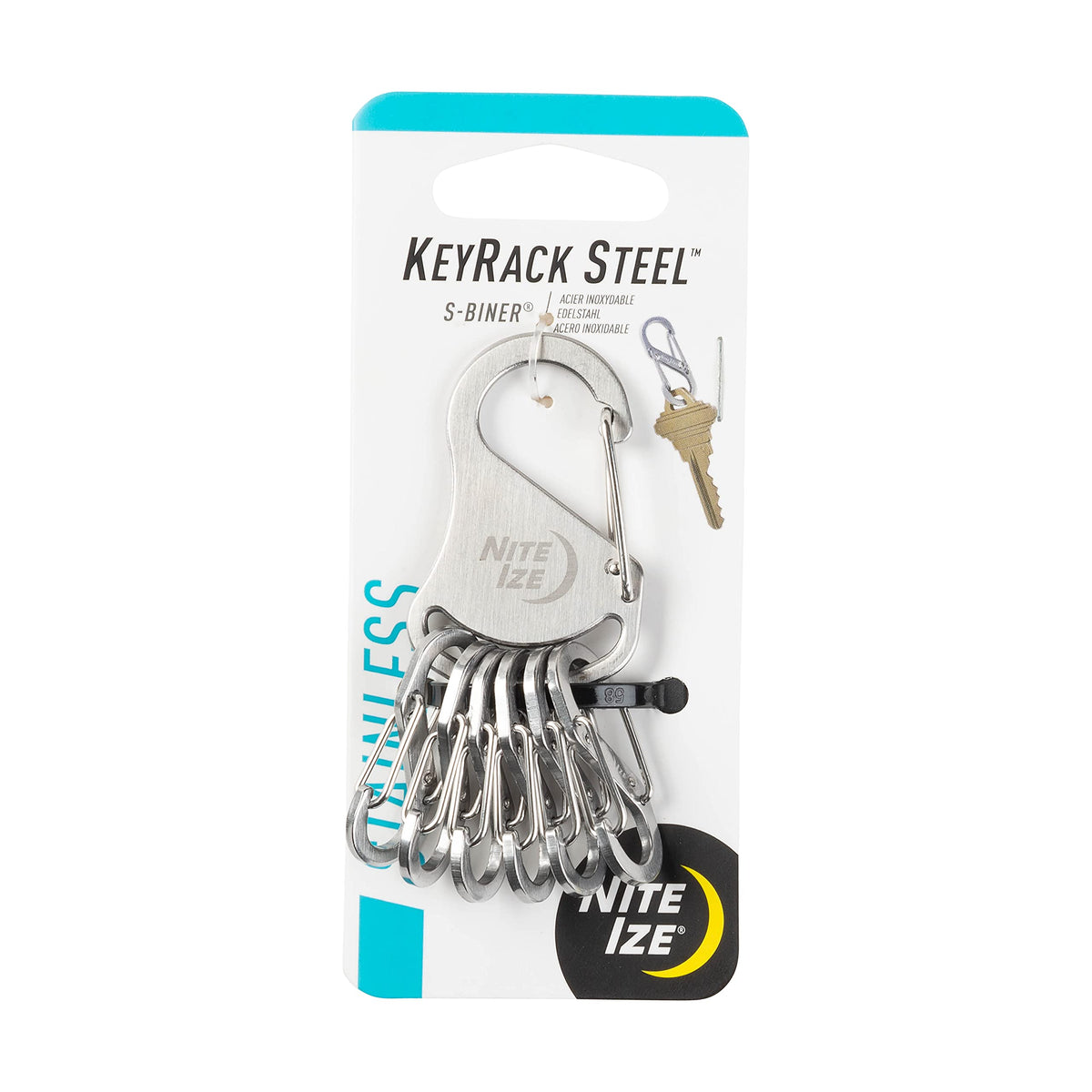 Nite Ize KeyRack Steel clip-on belt loop for quick access.
