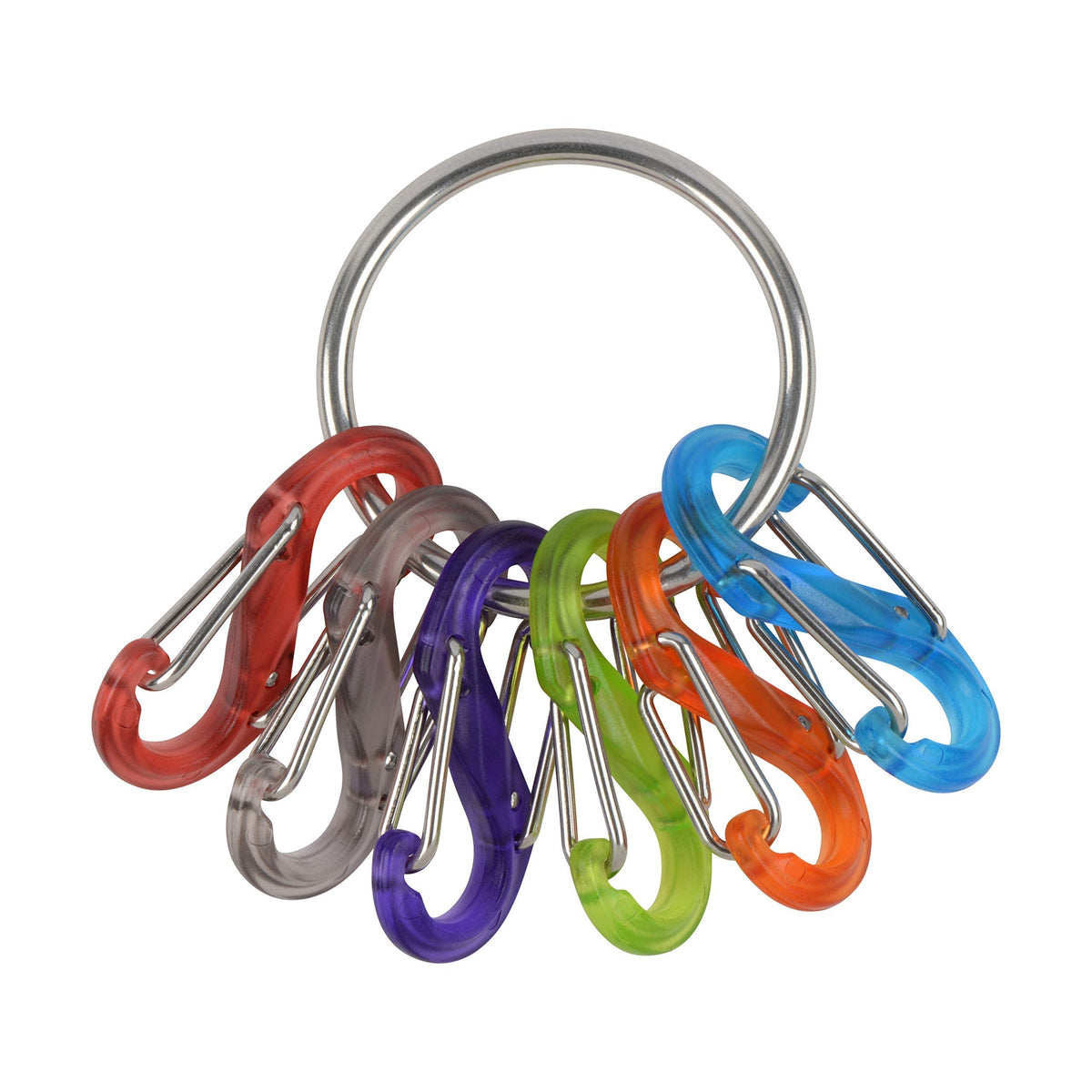 Nite Ize KRG-03-01 keyring with black stainless steel ring and six color S-Biners for quick access.