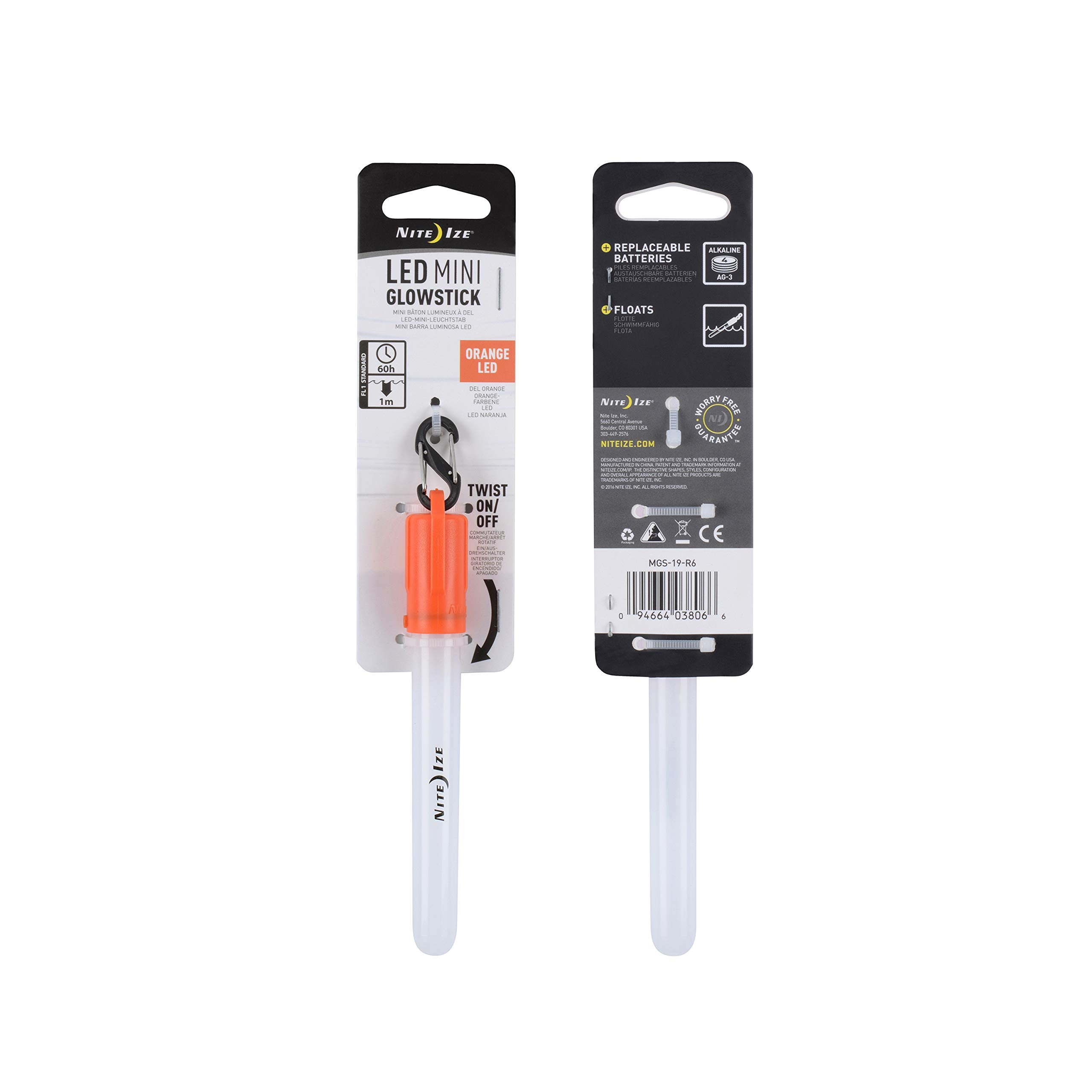 Nite Ize LED Mini Glowstick orange replaceable battery for extended use.