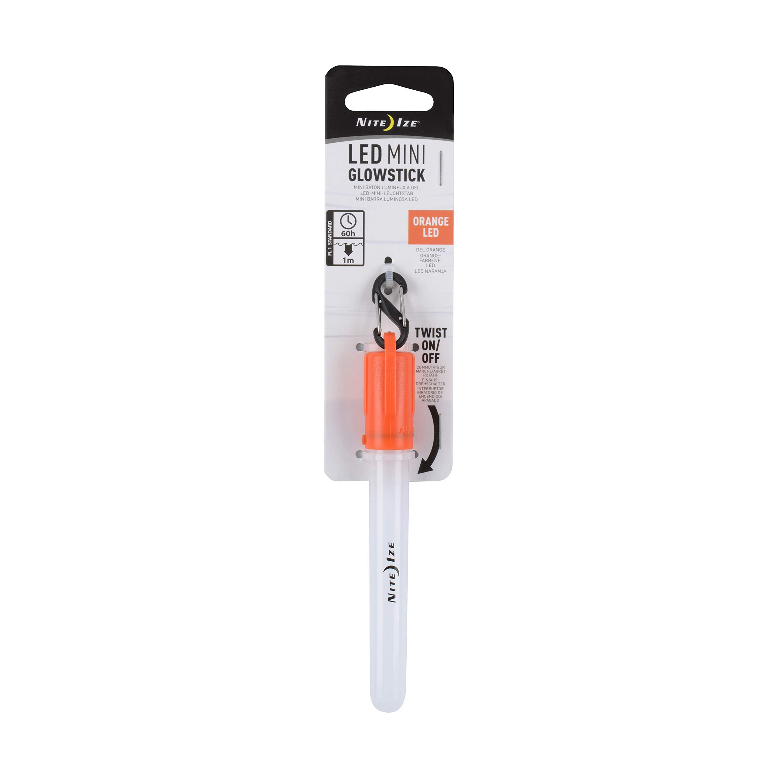 Nite Ize LED Mini Glowstick orange clip for secure attachment and hands-free visibility.