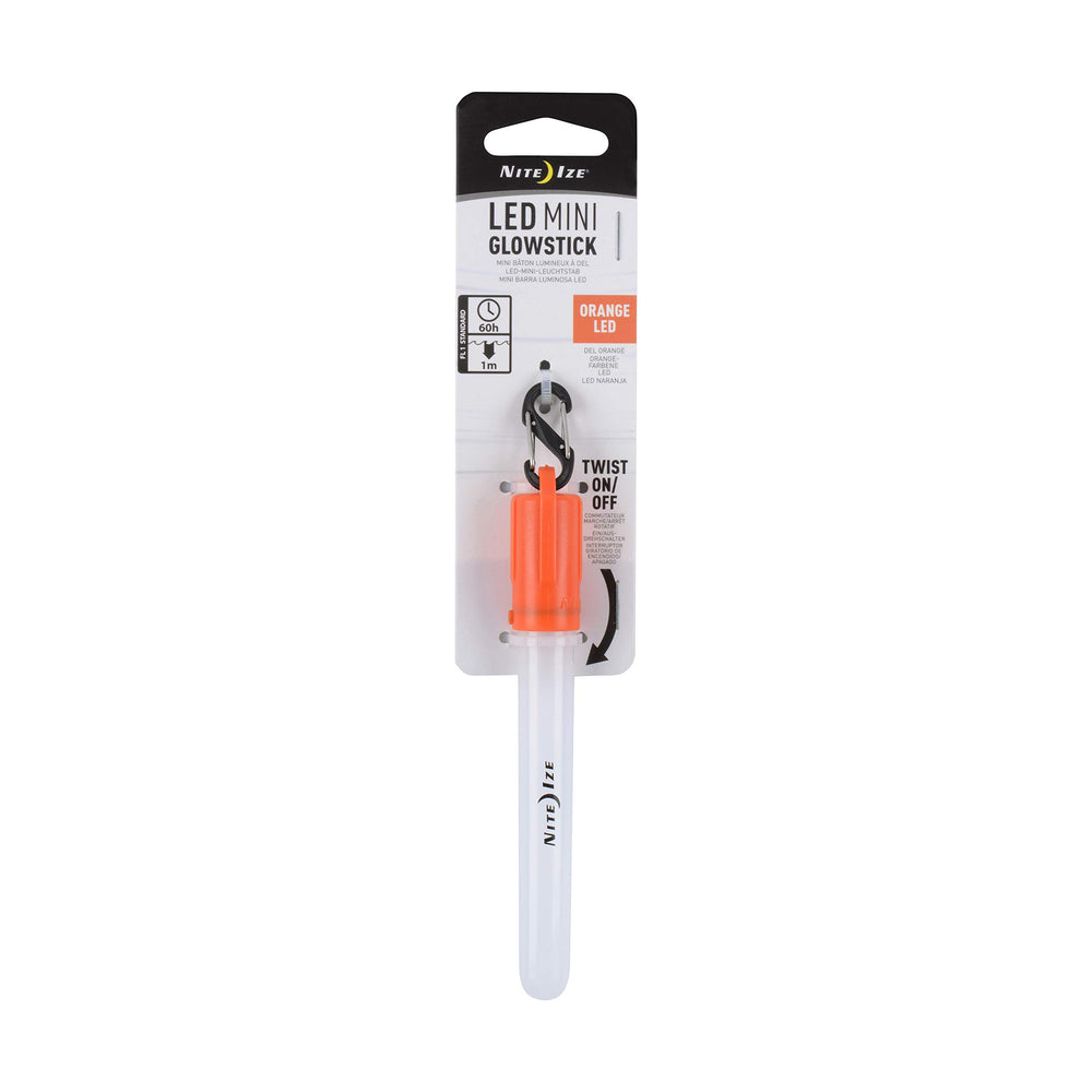 Nite Ize LED Mini Glowstick orange clip for secure attachment and hands-free visibility.