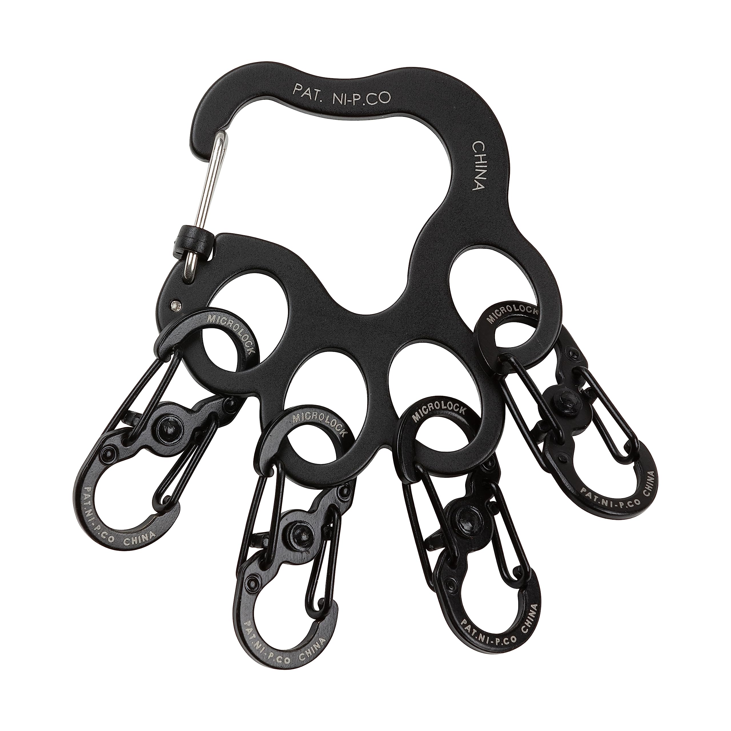 Nite Ize Pawprint Locker KeyRack clipped to a belt with slide-to-lock mechanism.