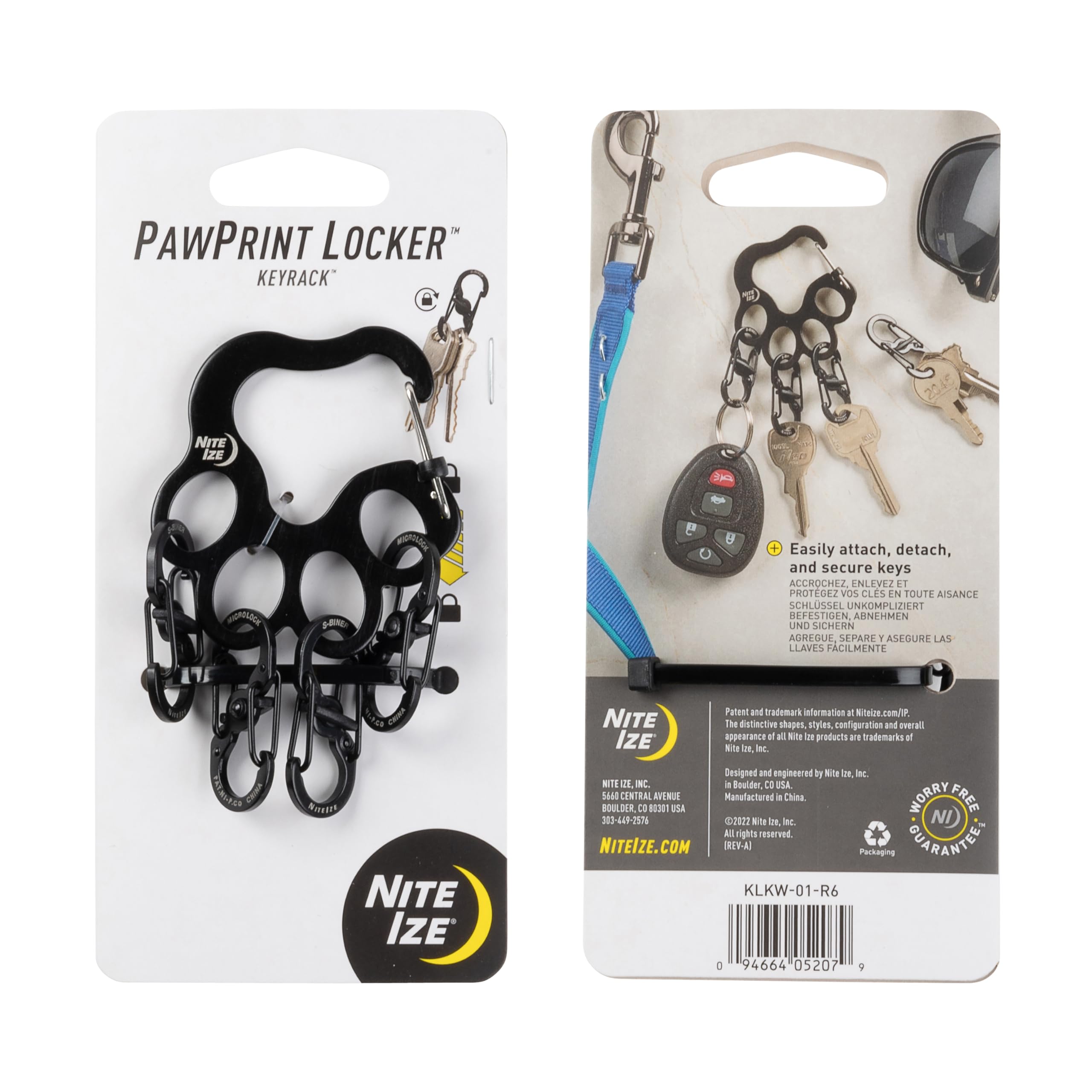 Nite Ize Pawprint Locker KeyRack close-up of stainless steel construction.