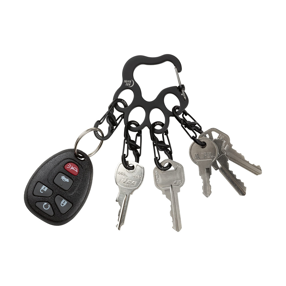 Nite Ize Pawprint Locker KeyRack showing four MicroLocks securing up to three keys.