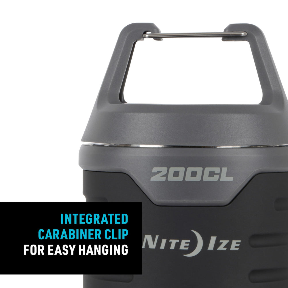 Nite Ize Radiant 200 integrated carabiner for easy hanging from gear