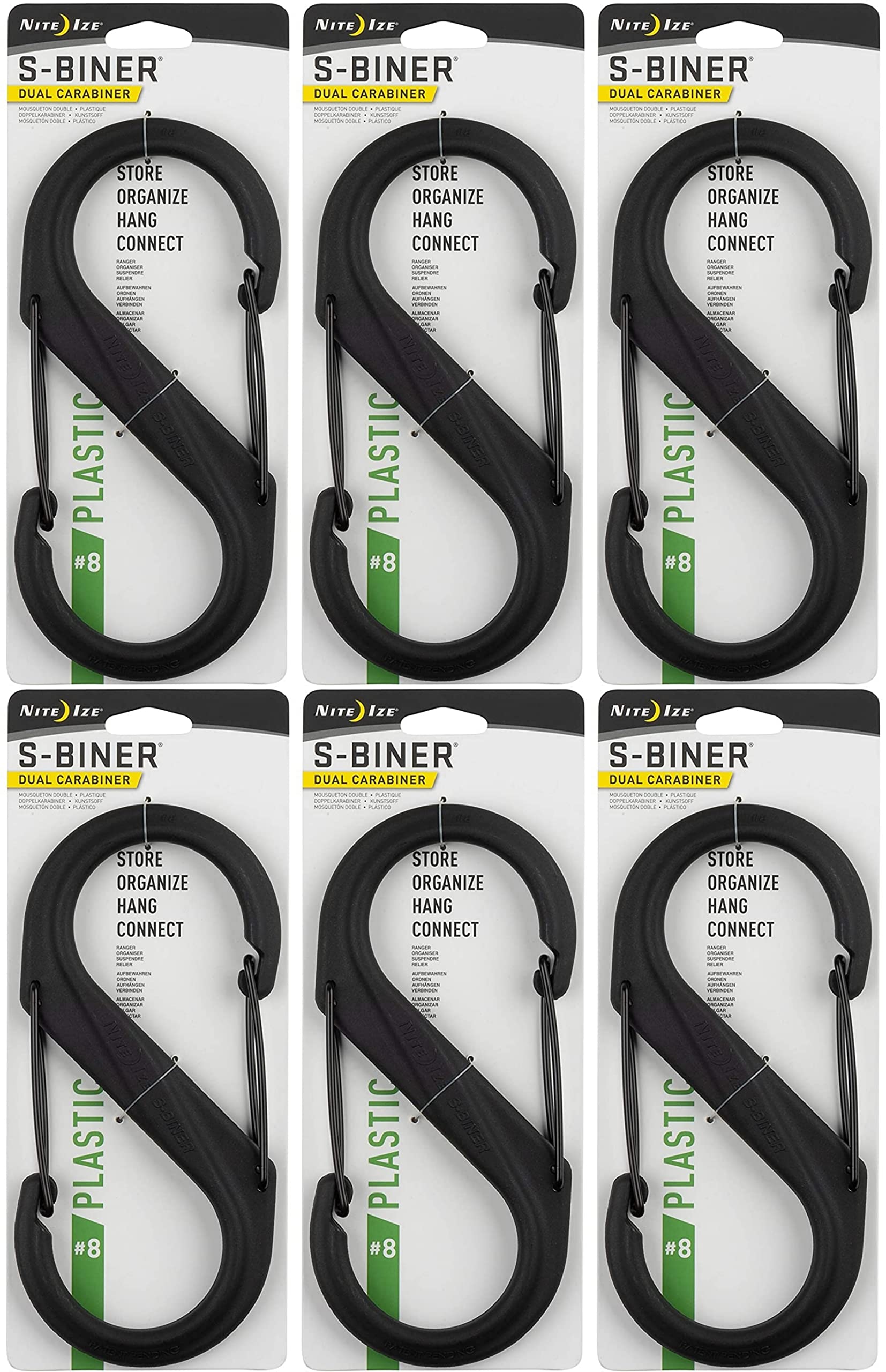 Nite Ize S-Biner 8 front view highlighting dual gates for hands-free organization.