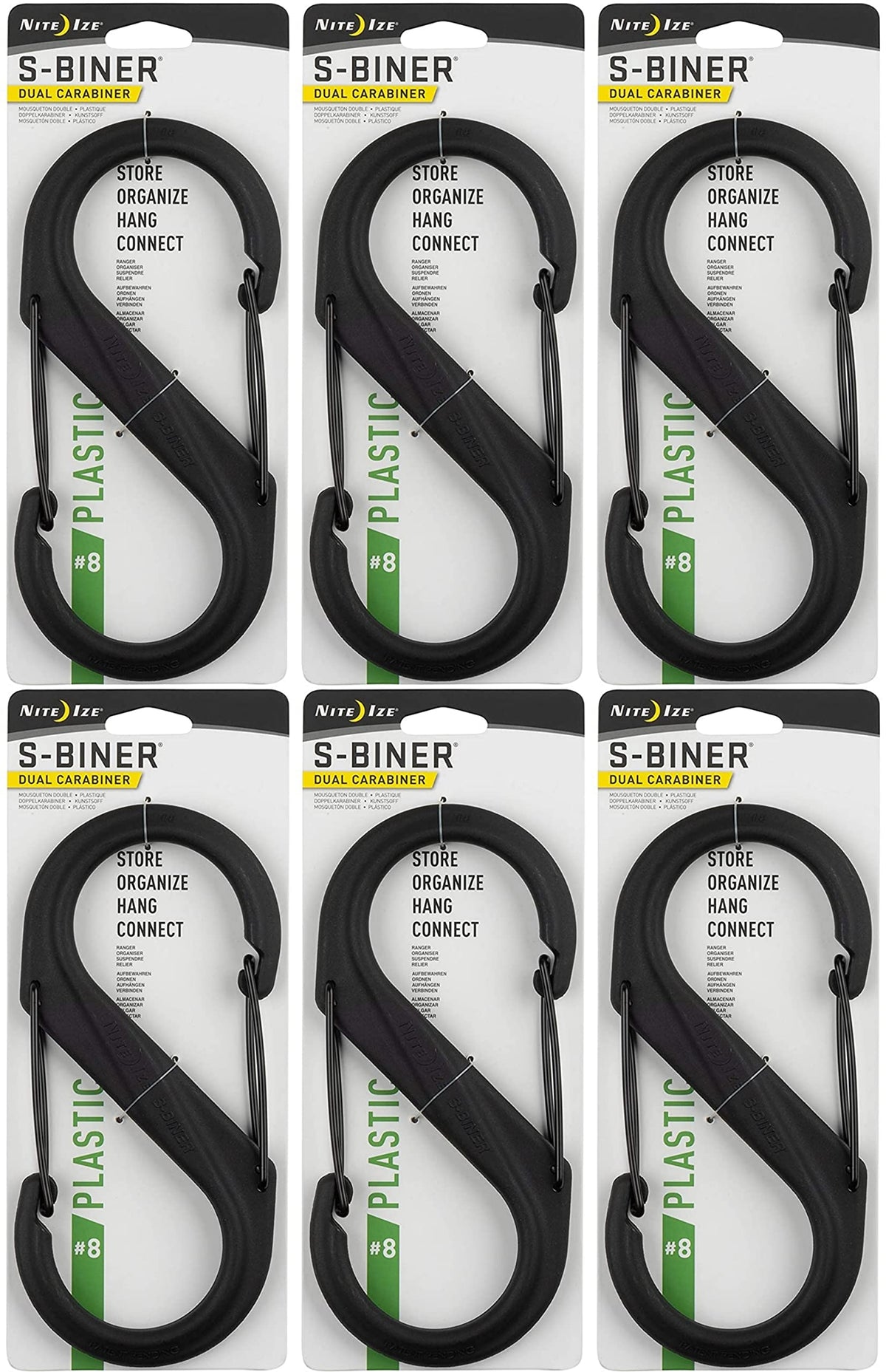 Nite Ize S-Biner 8 front view highlighting dual gates for hands-free organization.