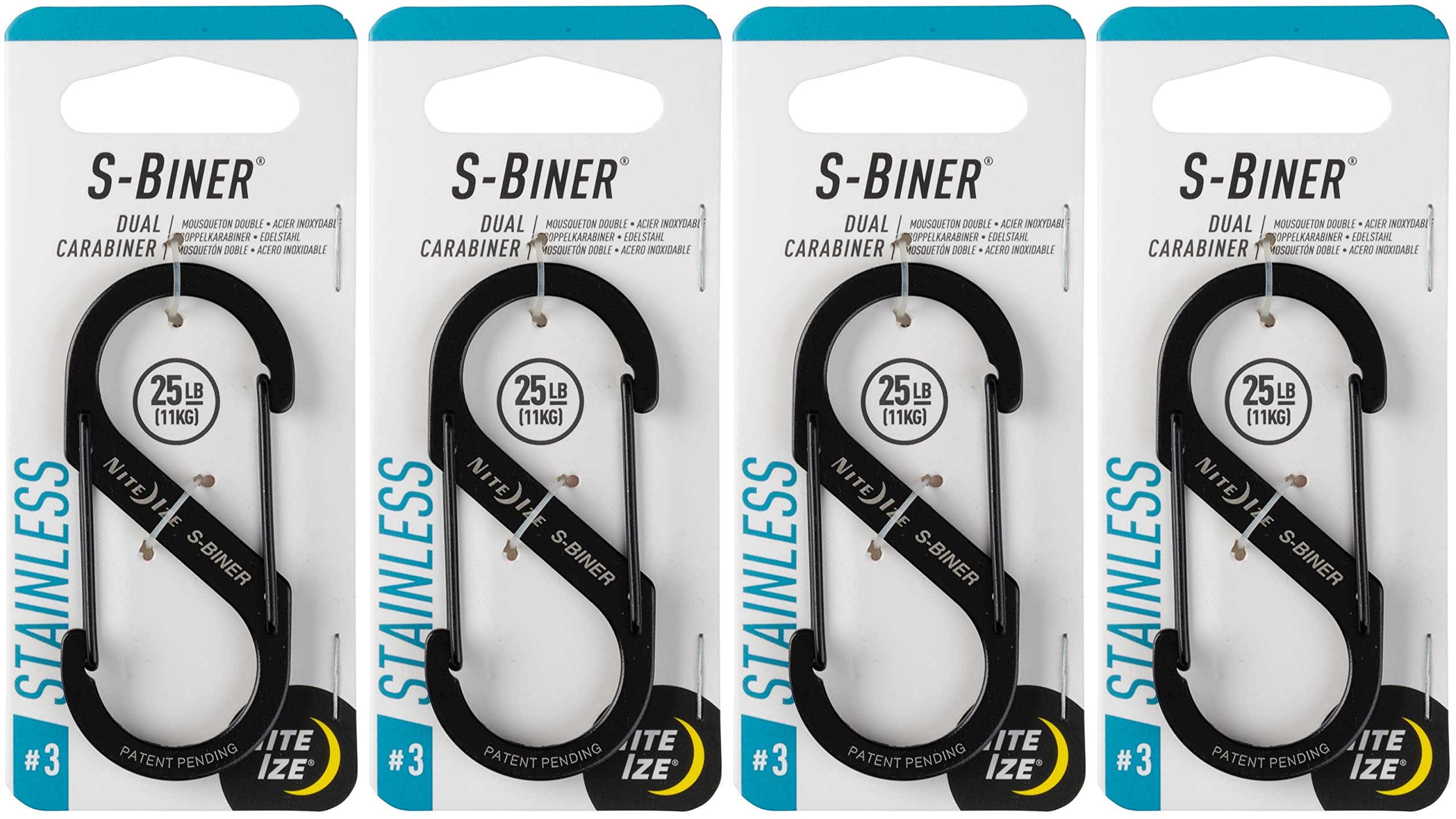 Nite Ize S-Biner dual carabiner in stainless steel, four-pack for versatile use.