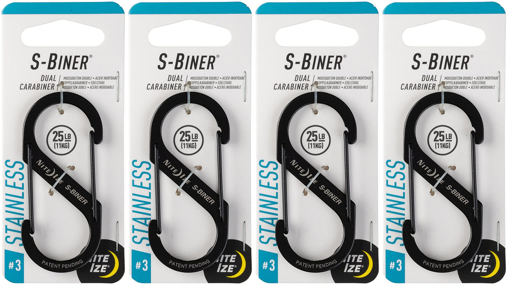 Nite Ize S-Biner dual carabiner in stainless steel, four-pack for versatile use.