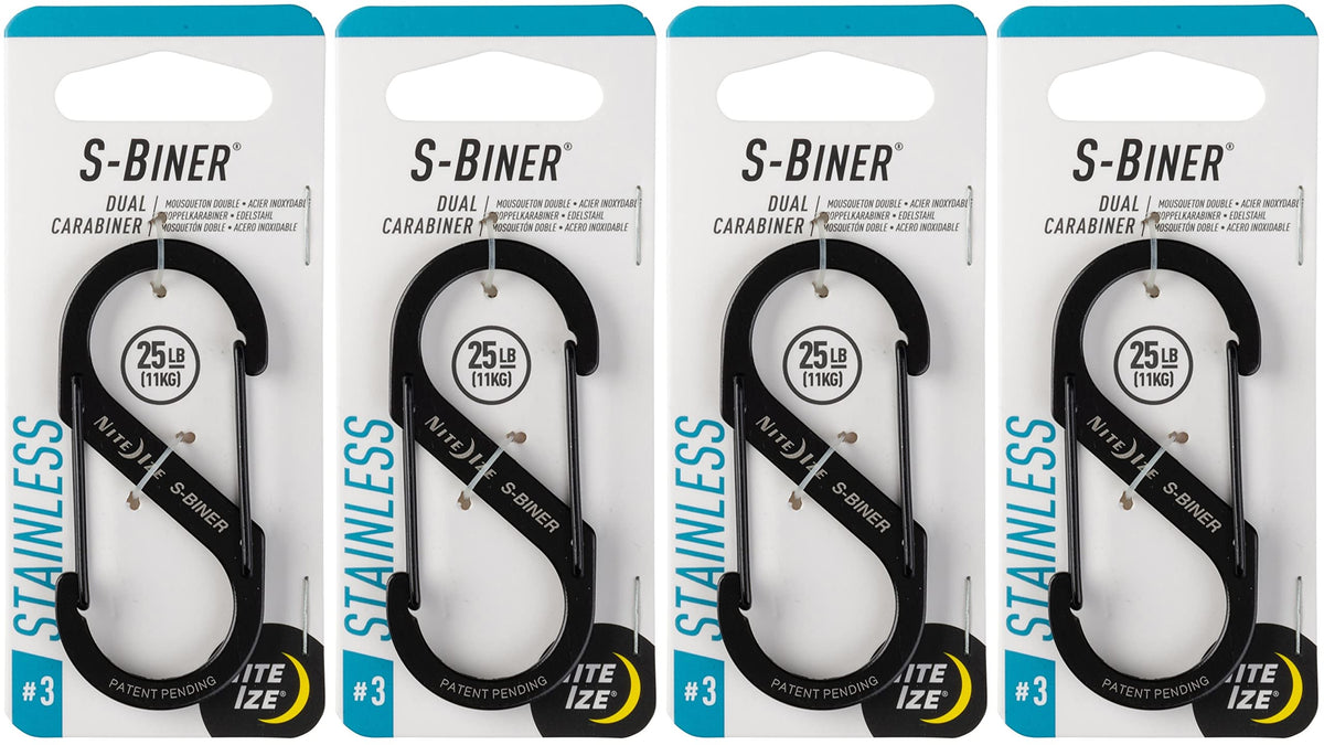 Nite Ize S-Biner dual carabiner in stainless steel, four-pack for versatile use.
