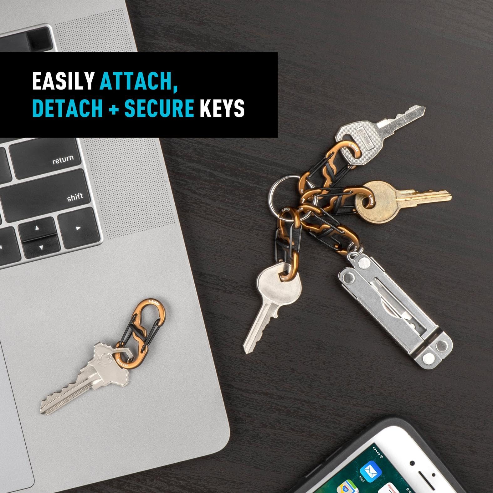 Nite Ize S-Biner MicroLock twist-to-lock lever adds secure key retention.