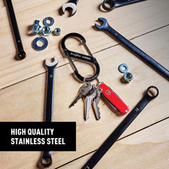 Nite Ize S-Biner clipped to backpack strap for secure key organization.