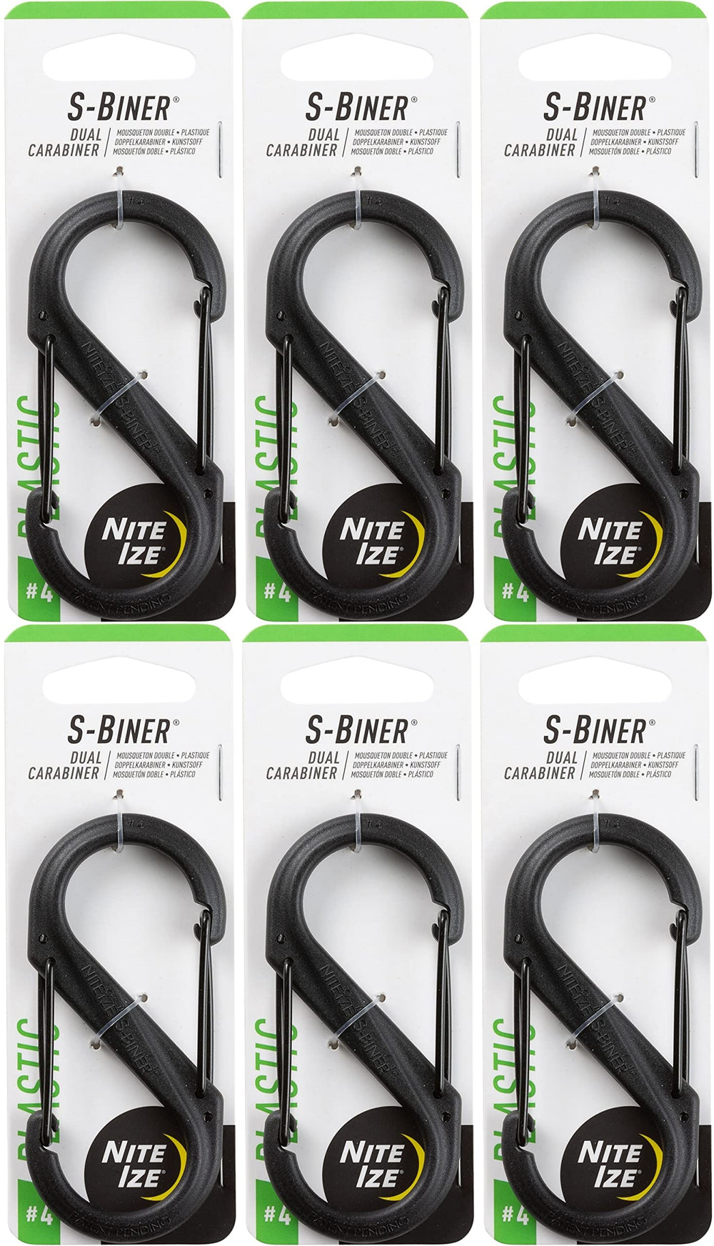 Nite Ize S-Biner Plastic Dual Carabiner #4 in black, front view for organized keys.