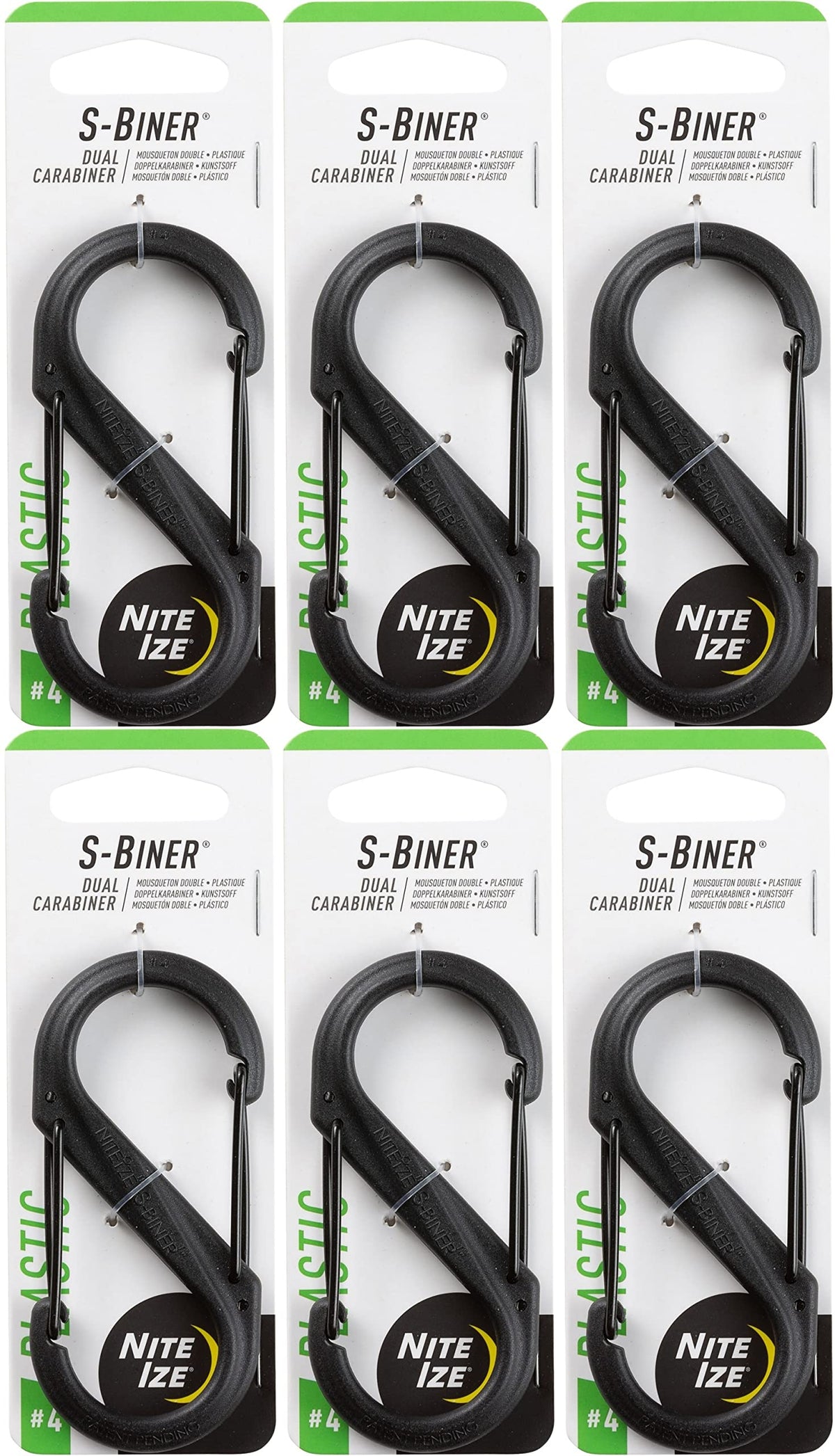 Nite Ize S-Biner Plastic Dual Carabiner #4 in black, front view for organized keys.