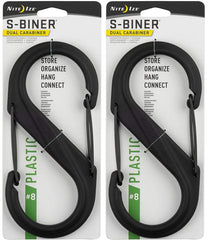 Nite Ize S-Biner #8 black front view with dual gates for secure attachments.
