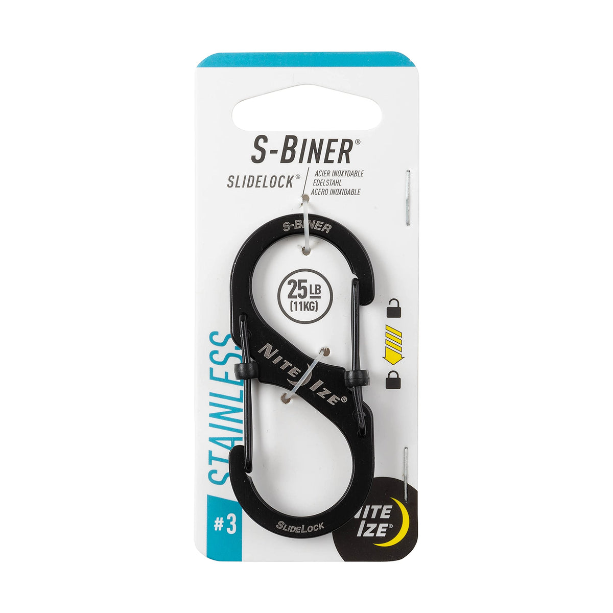 Nite Ize S-Biner SlideLock #3, stainless dual locking gates for secure everyday carry.