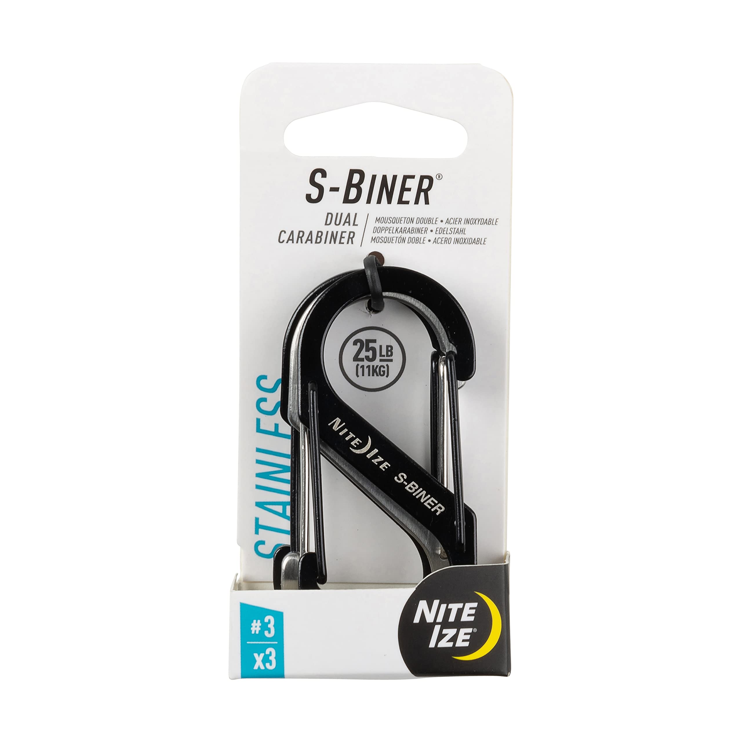 Nite Ize S-Biner stainless steel front view with dual gates for secure everyday use.