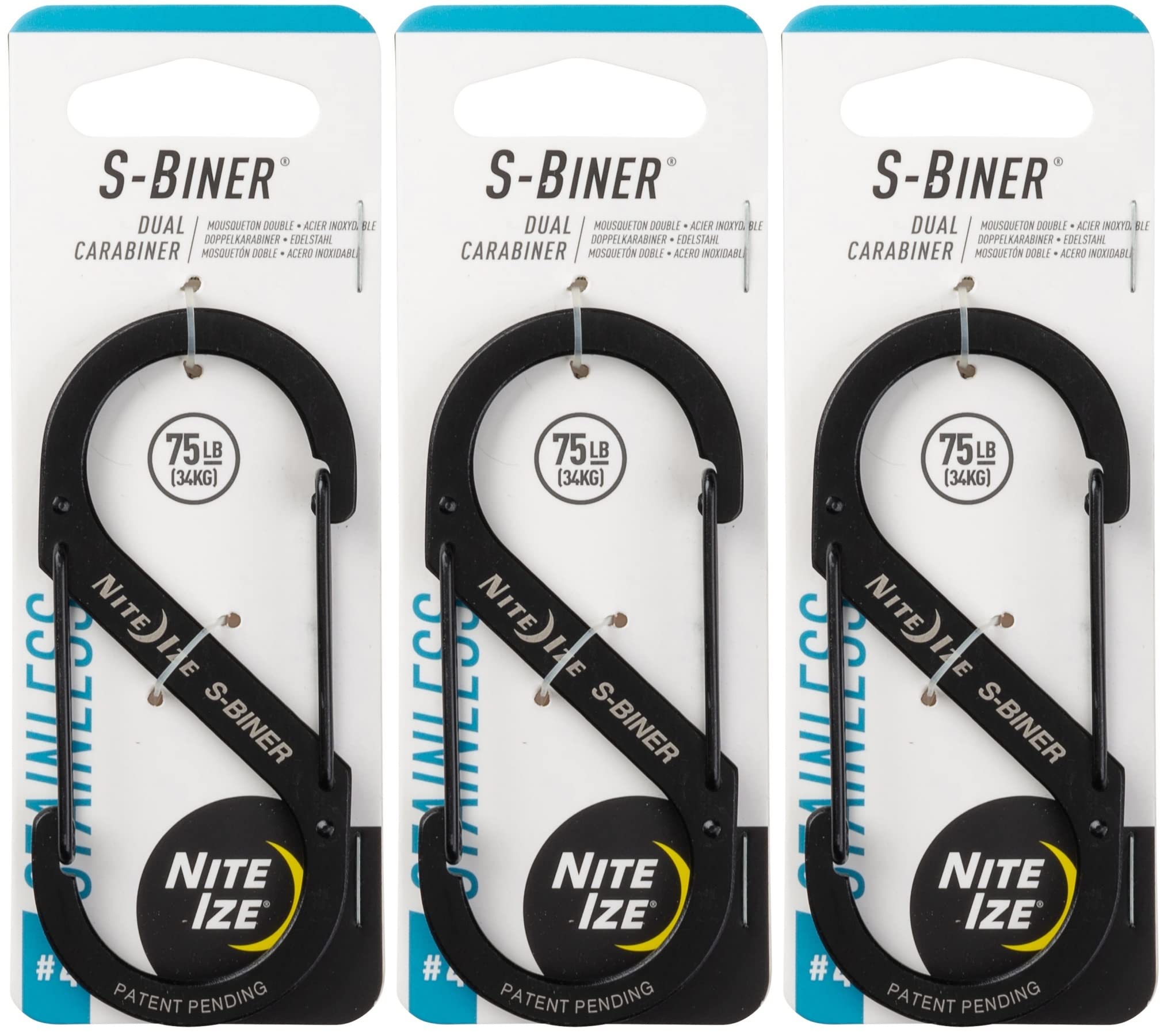 Nite Ize S-Biner stainless steel dual-gate close-up showing sturdy build and secure closure.