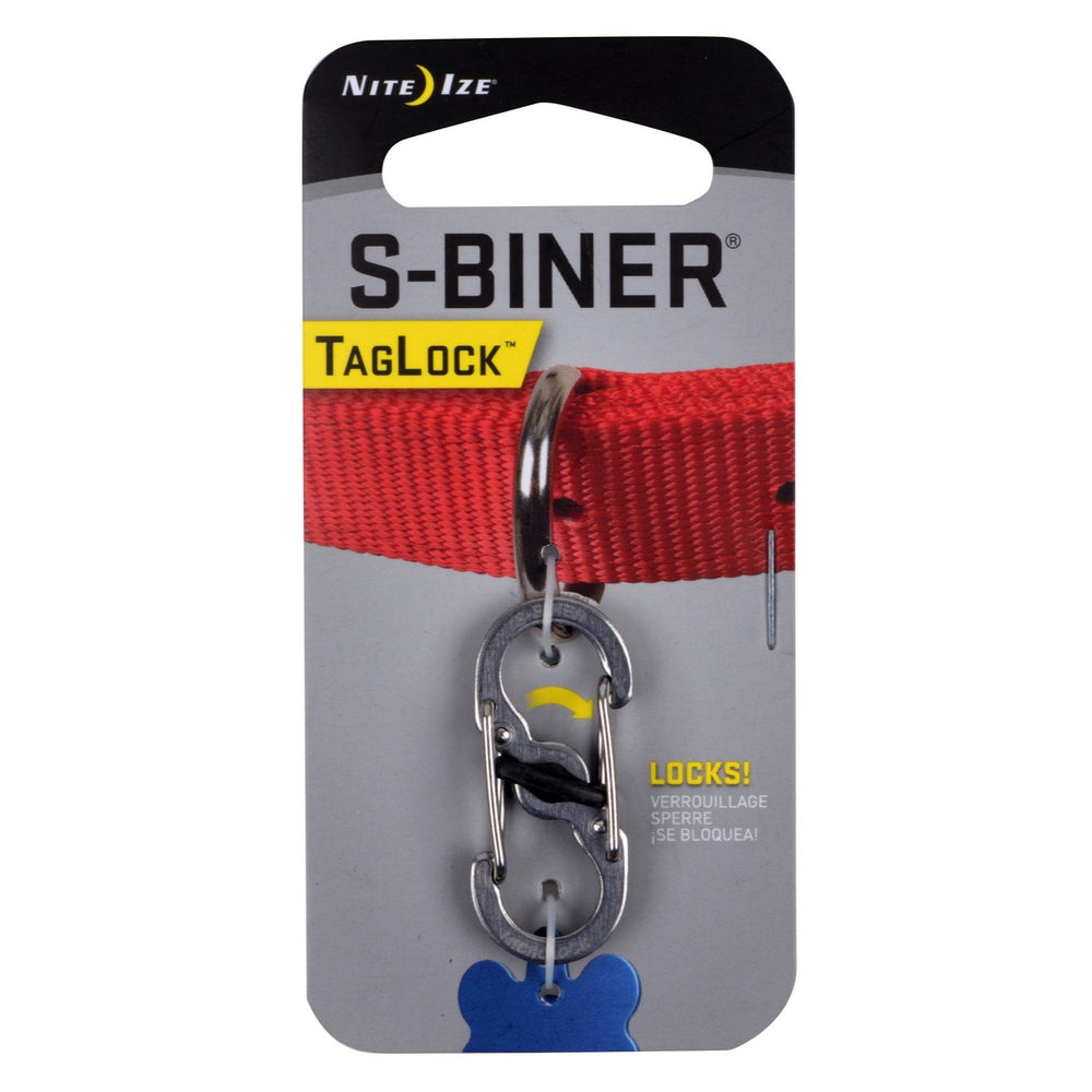 Nite Ize S-Biner TagLock in stainless steel provides durable, secure pet ID tagging.