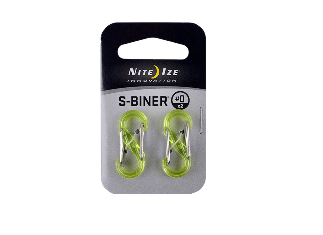 Nite Ize SBP0-2PK-17T transparent lime carabiner close-up for lightweight organization