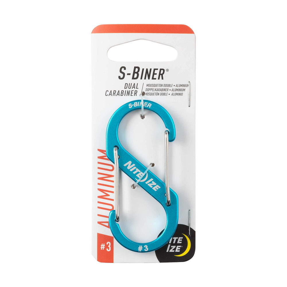 Nite Ize Size-3 S-Biner blue front view with dual gates for secure clipping.