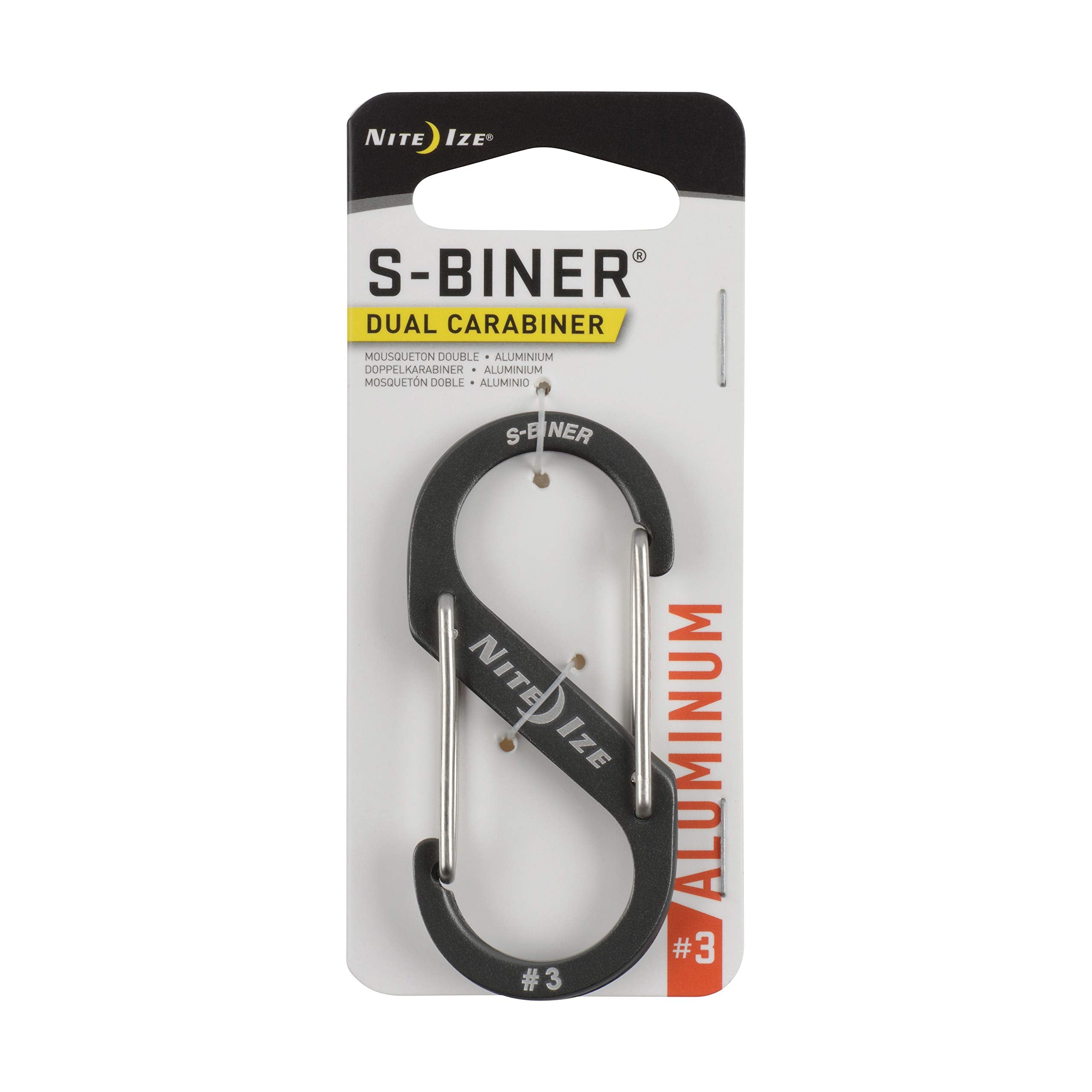 Nite Ize Size-3 S-Biner charcoal grey front view for secure key and gear setup.
