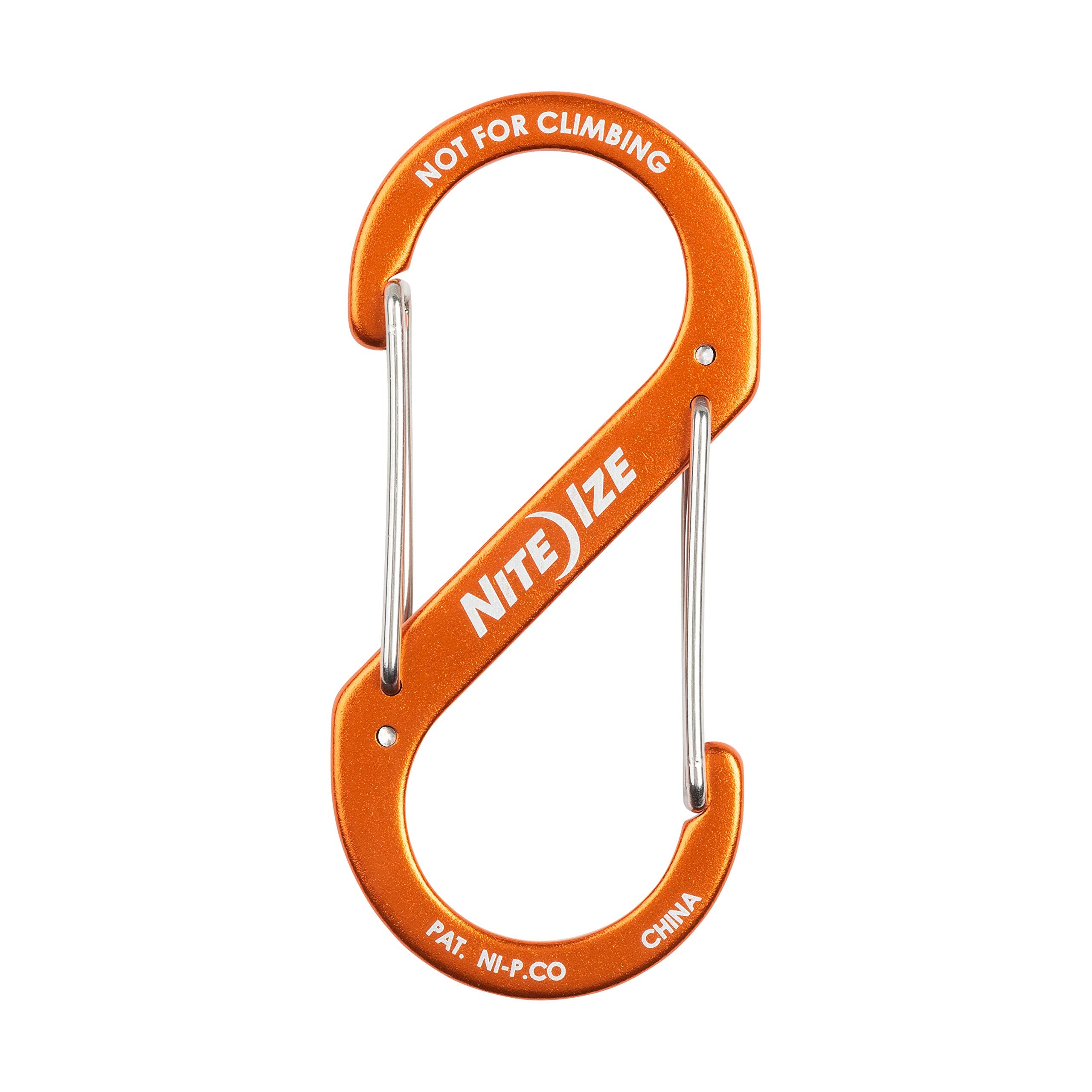 Nite Ize Size-4 S-Biner orange side view highlighting lightweight aluminum body.