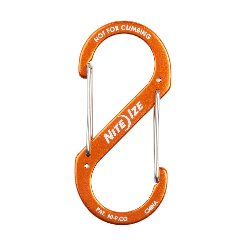 Nite Ize Size-4 S-Biner orange side view highlighting lightweight aluminum body.