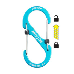 Nite Ize Size-4 S-Biner SlideLock blue attached to a bag for quick access