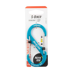 Nite Ize Size-4 S-Biner SlideLock blue front view shows locking gates and compact aluminum body