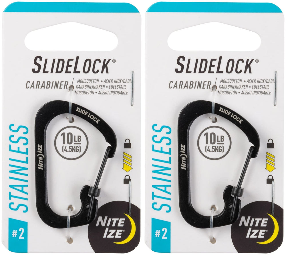 Nite Ize SlideLock 1-8in stainless steel carabiner front view with secure gate