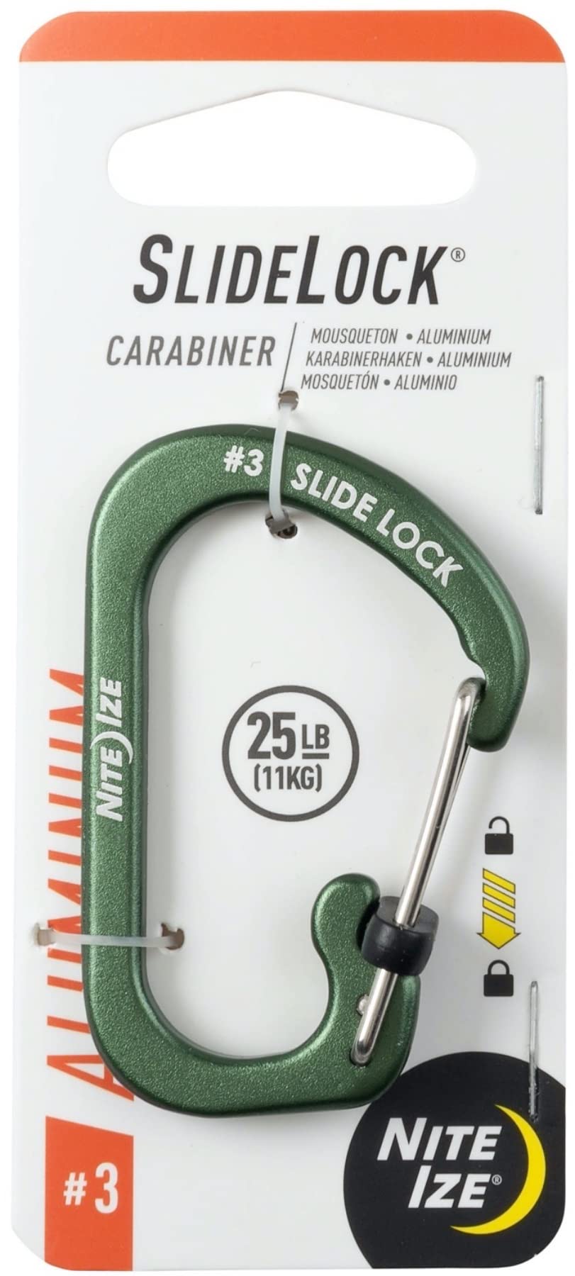 Nite Ize SlideLock carabiner olive close-up with secure gate for daily carry