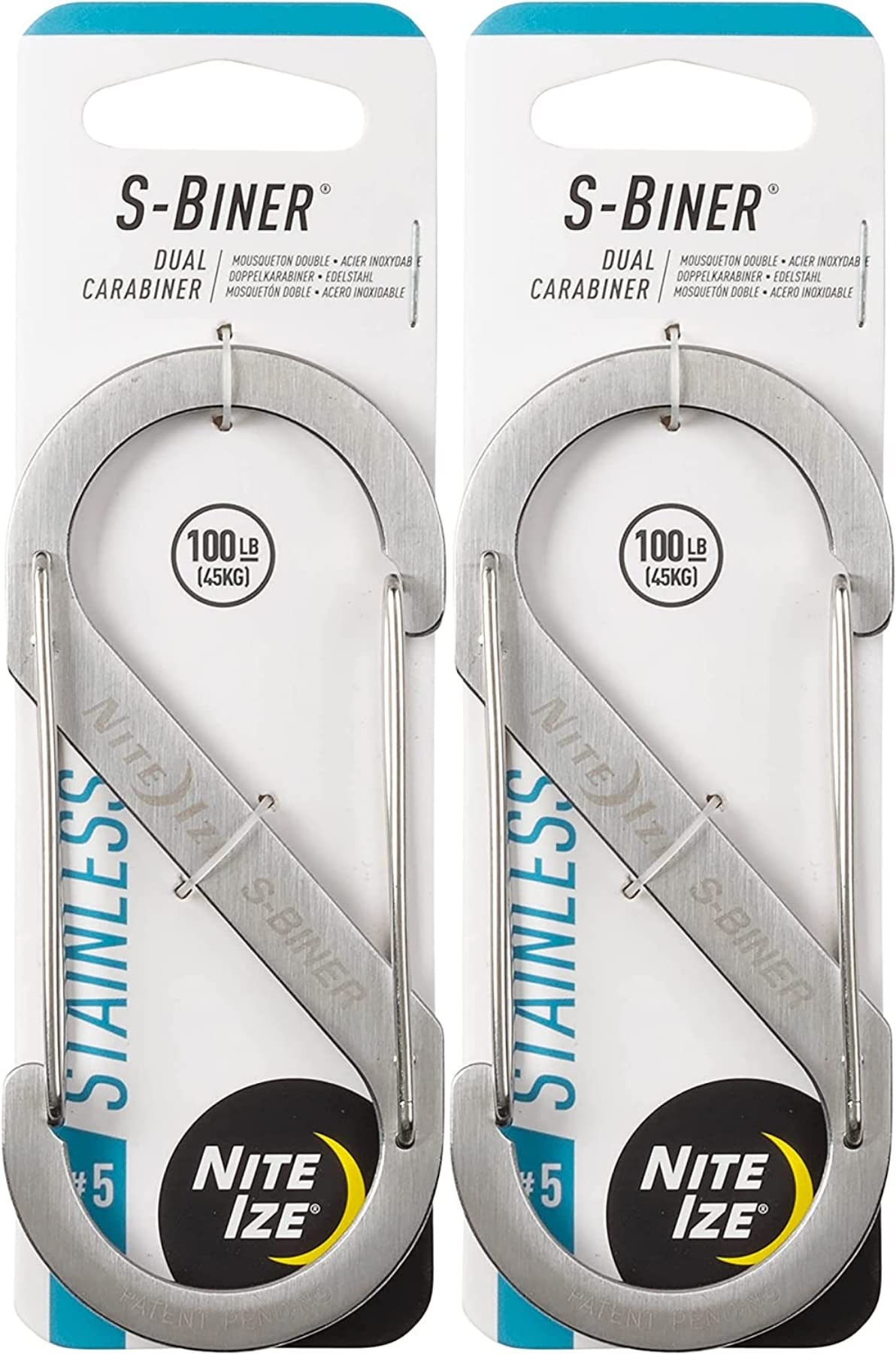 Nite Ize Stainless S-Biner close-up with dual gate for secure everyday attachments.