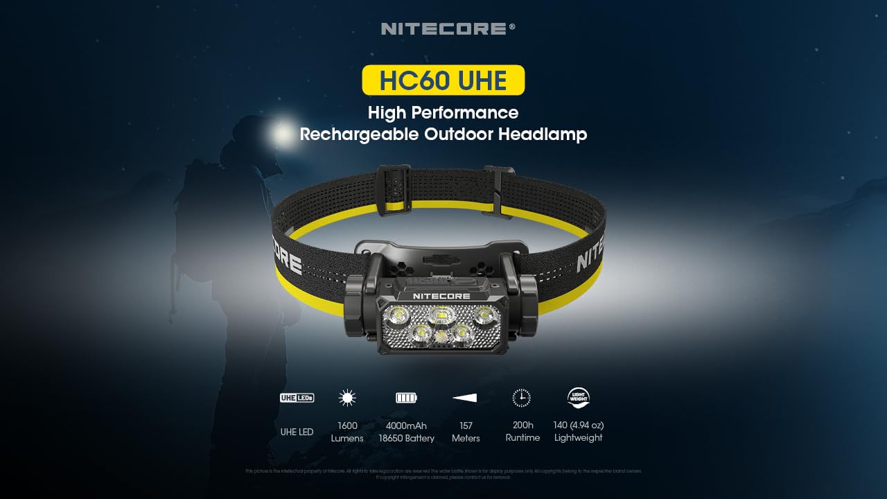 Nitecore HC60's bright beam demonstrates 1,600 lumens for clear trail navigation