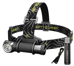 Nitecore HC30 headlamp front view showing compact, rugged design for outdoor adventures