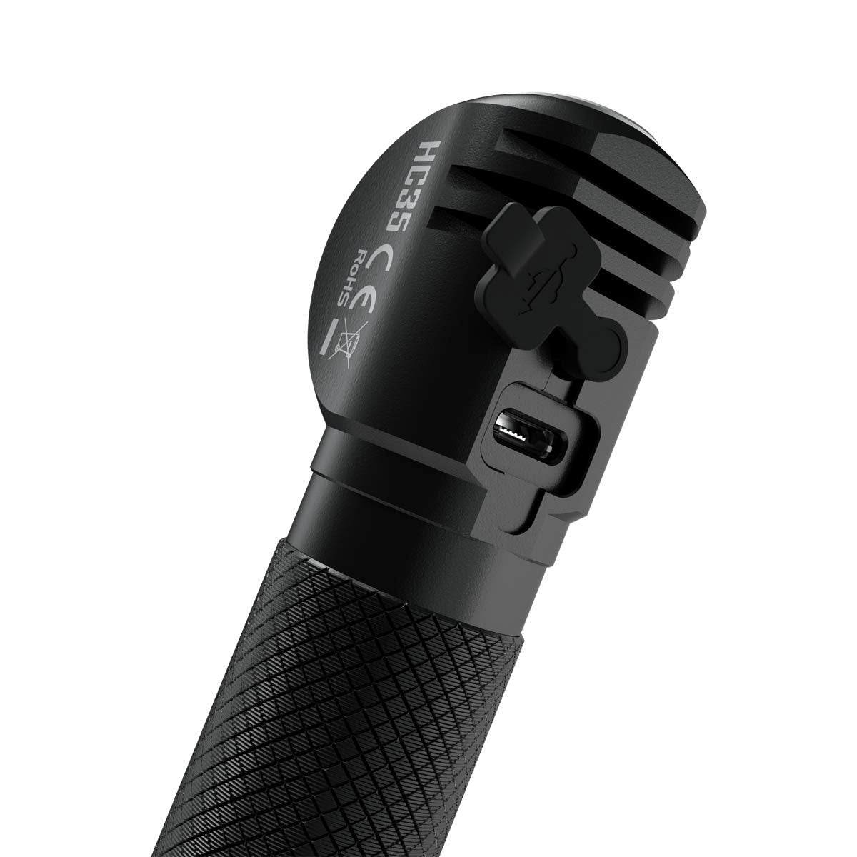 Nitecore HC35 soft-beam lens delivers comfortable, even illumination.