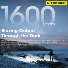 Nitecore HC60 UHE side profile shows lightweight aerospace aluminum body.