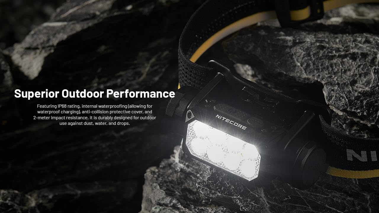 Nitecore HC65 battery included in packaging for extended use.