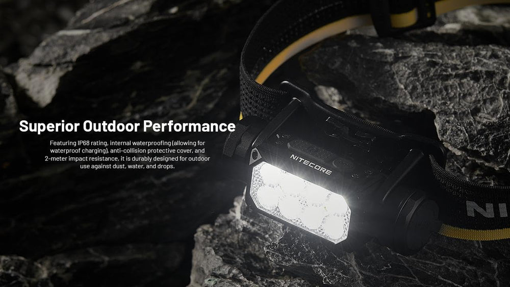 Nitecore HC65 battery included in packaging for extended use.