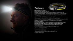 Nitecore HC65 beam distance highlight showing up to 222 meters reach.