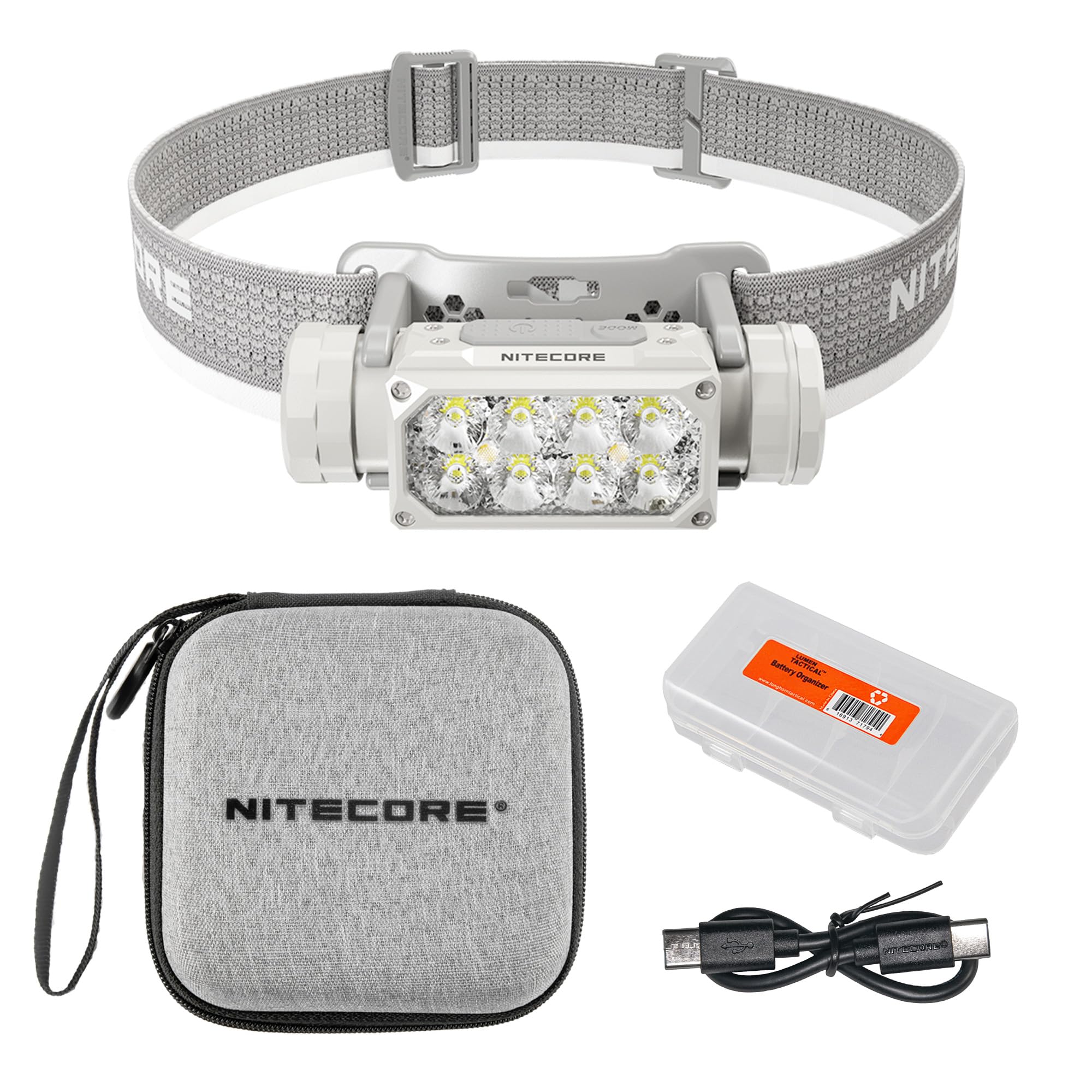 Nitecore HC65 UHE headlamp beam at 2000 lumens for outdoor visibility