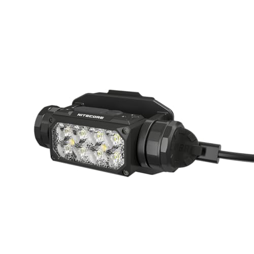 Nitecore HC65M-UHE headlamp beam setup showing white and red outputs.