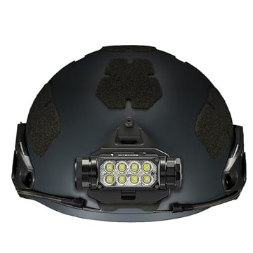 Nitecore HC65M-UHE headlamp on helmet NVG mount for hands-free operation.