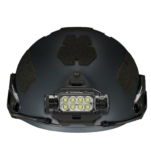Nitecore HC65M-UHE headlamp on helmet NVG mount for hands-free operation.