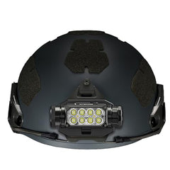Nitecore HC65M-UHE headlamp on helmet NVG mount for hands-free operation.