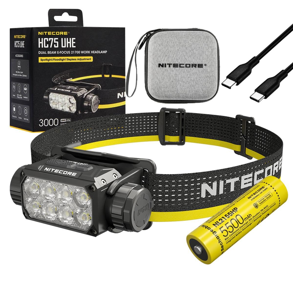 Nitecore HC75 UHE headlamp compact design for rugged outdoor use.