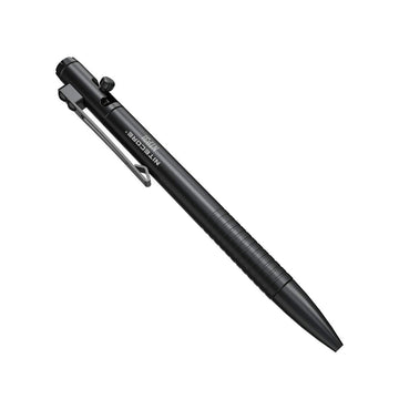 Nitecore NTP31 bolt-design tactical pen shown in use for switching between pen and tool
