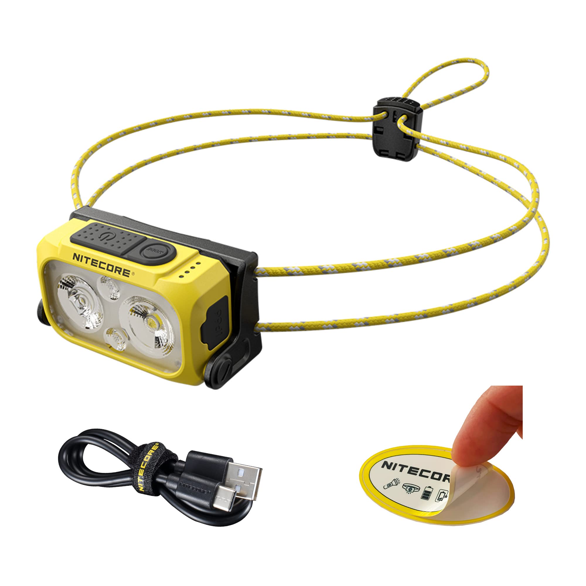 Nitecore NU21 headlamp front view highlights compact ultralight design for trail runs.