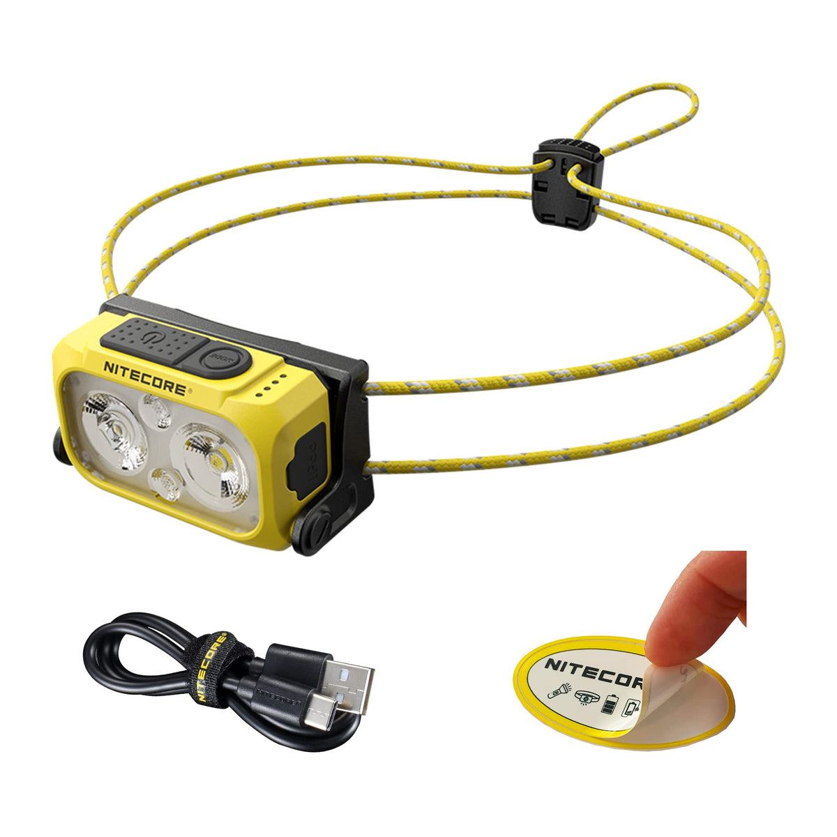 Nitecore NU21 headlamp front view highlights compact ultralight design for trail runs.